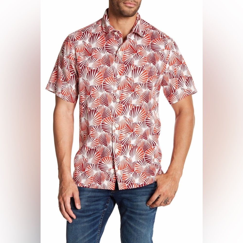 Tommy Bahama Camp‎ Shirt Shell We Dance Caliente Men's Large 100% Silk Button Up